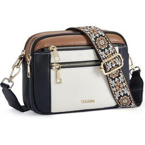 Telena Women Black and Brown Leather Shoulder Handbags With Adjustable Strap